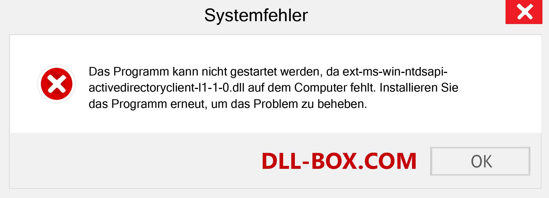 ext-ms-win-ntdsapi-activedirectoryclient-l1-1-0.dll-Datei fehlt?. Download für Windows 7, 8, 10 - Fix ext-ms-win-ntdsapi-activedirectoryclient-l1-1-0 dll Missing Error unter Windows, Fotos, Bildern