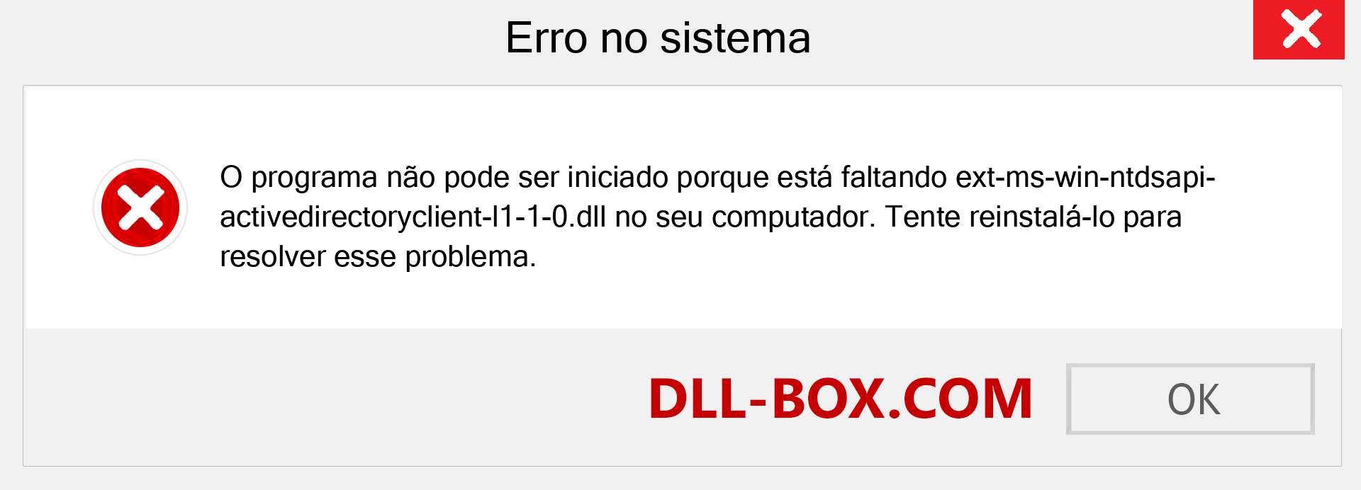 Arquivo ext-ms-win-ntdsapi-activedirectoryclient-l1-1-0.dll ausente ?. Download para Windows 7, 8, 10 - Correção de erro ausente ext-ms-win-ntdsapi-activedirectoryclient-l1-1-0 dll no Windows, fotos, imagens